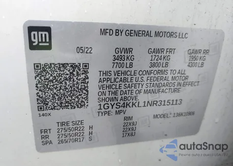 2022 Cadillac Escalade Esv 4Wd Premium Luxury из США, поврежденный, VIN 1GYS4KKL1NR315113